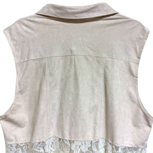 ORIGAMI Ivory White BOHO Western Sleeveless Cardigan Duster Suede & Lace Vest 2X - Picture 15 of 15